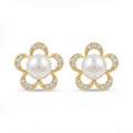 925 Sterling Silver Elegant Floral Pearl Stud Earrings