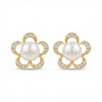 925 Sterling Silver Elegant Floral Pearl Stud Earrings