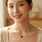 925 Sterling Silver Red Carnelian Butterfly Pendant Necklace
