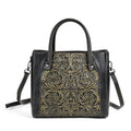 Slanted-top Full-grain Leather  Bag With Leather Carving