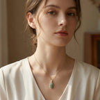 925 Sterling Silver Elegant Leaf-Shaped Green Jadeite  Necklace