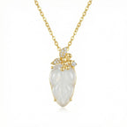 925 Sterling Silver Elegant White Jade Leaf Pendant Necklace