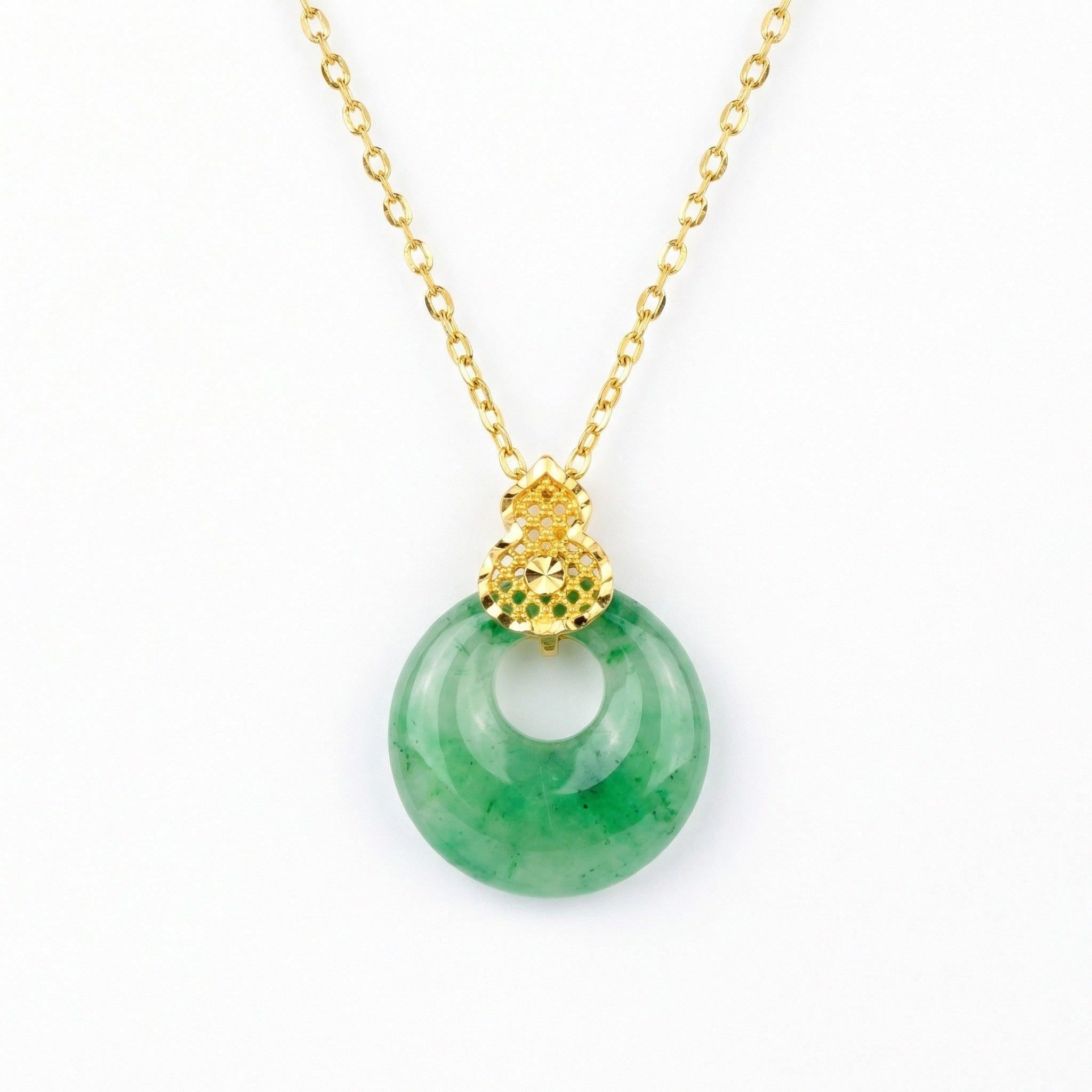 925 Sterling Silver Elegant Jadeite Donut Pendant e