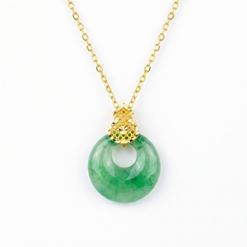 925 Sterling Silver Elegant Jadeite Donut Pendant e