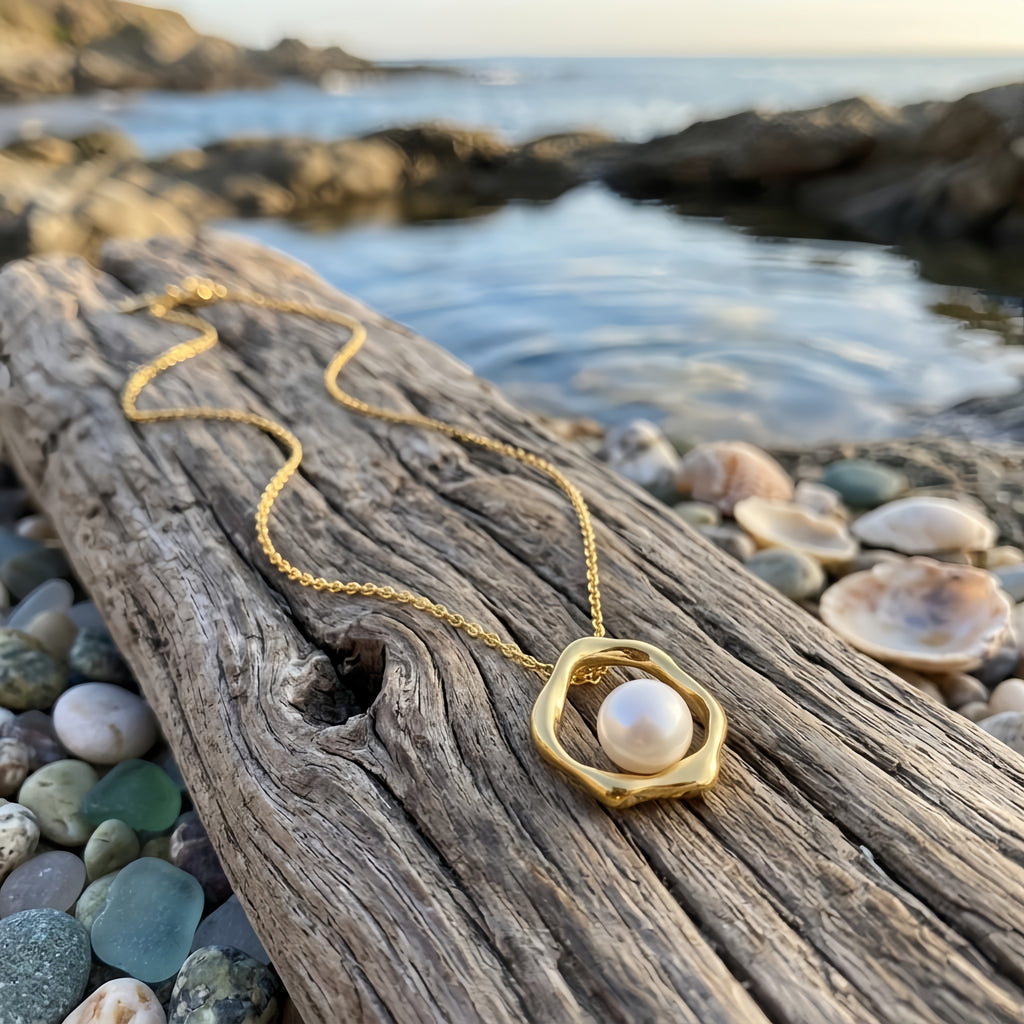 925 Sterling Silver Organic Wavy Pendant Necklace