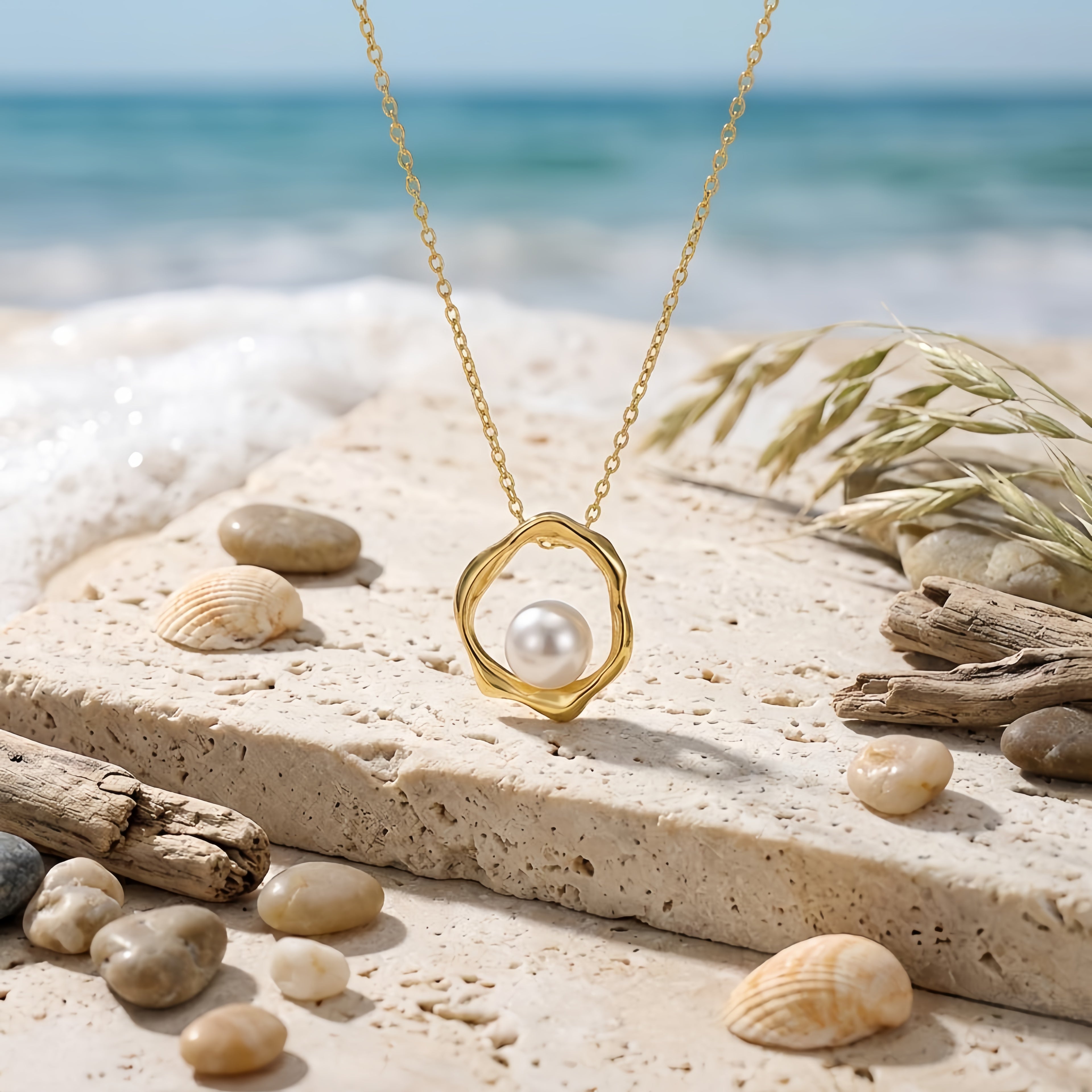 925 Sterling Silver Organic Wavy Pendant Necklace