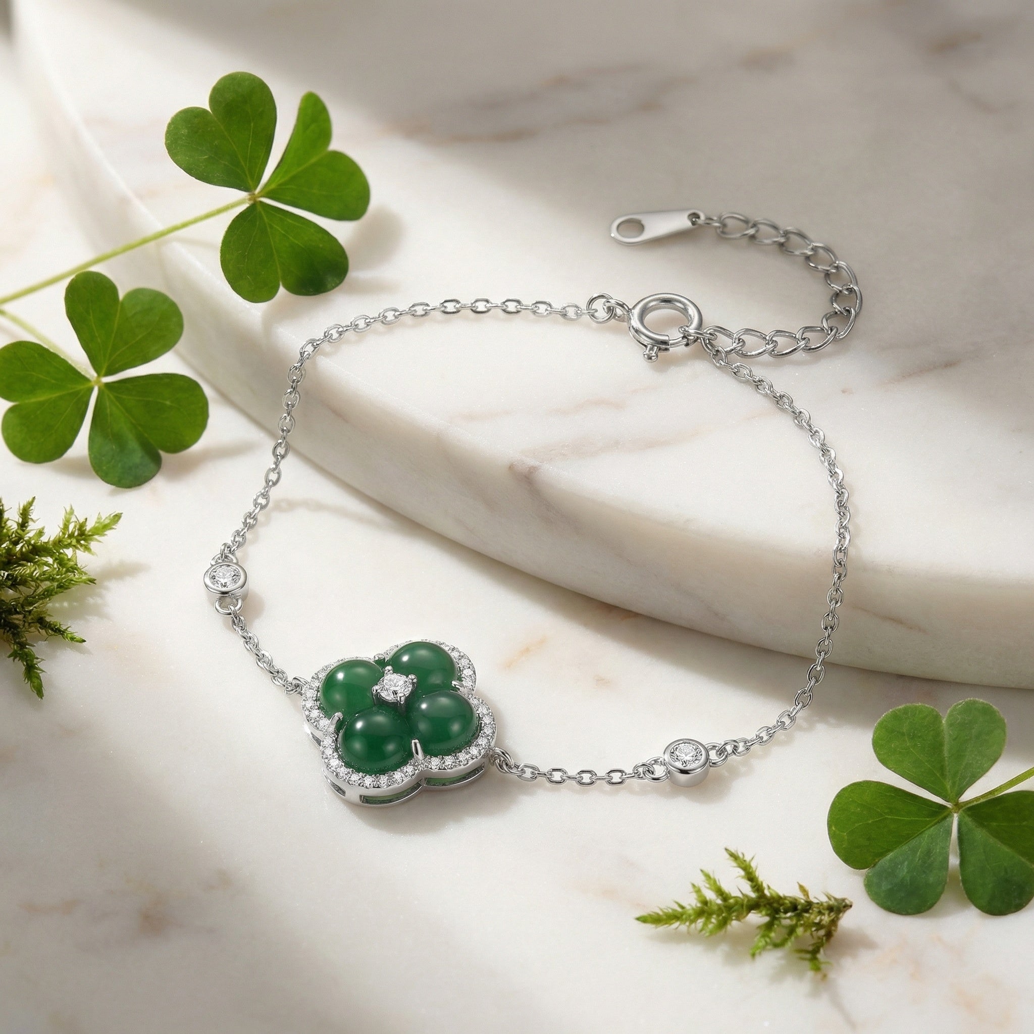925 Sterling Silver Elegant Silver Four-Leaf Clover Bracelet