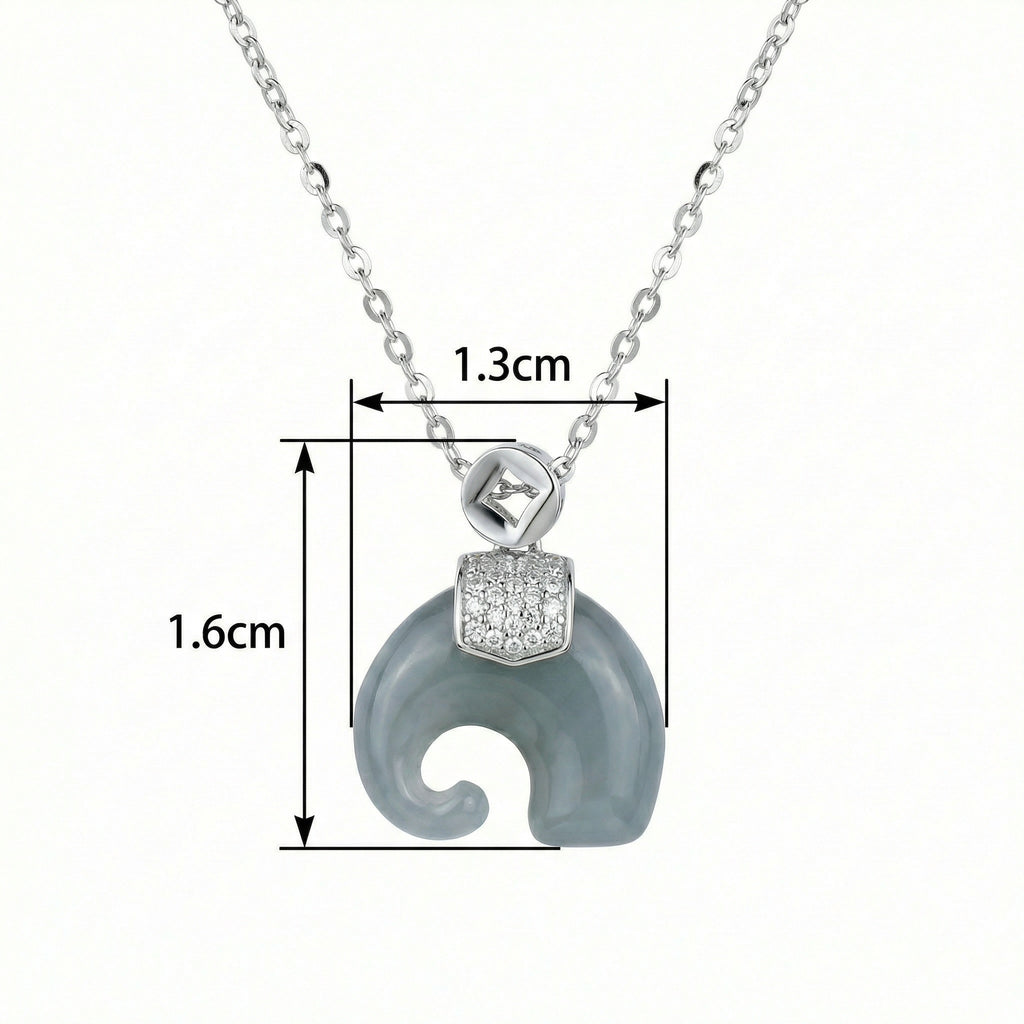 925 Sterling Silver Grey Jade Elephant Pendant Necklace