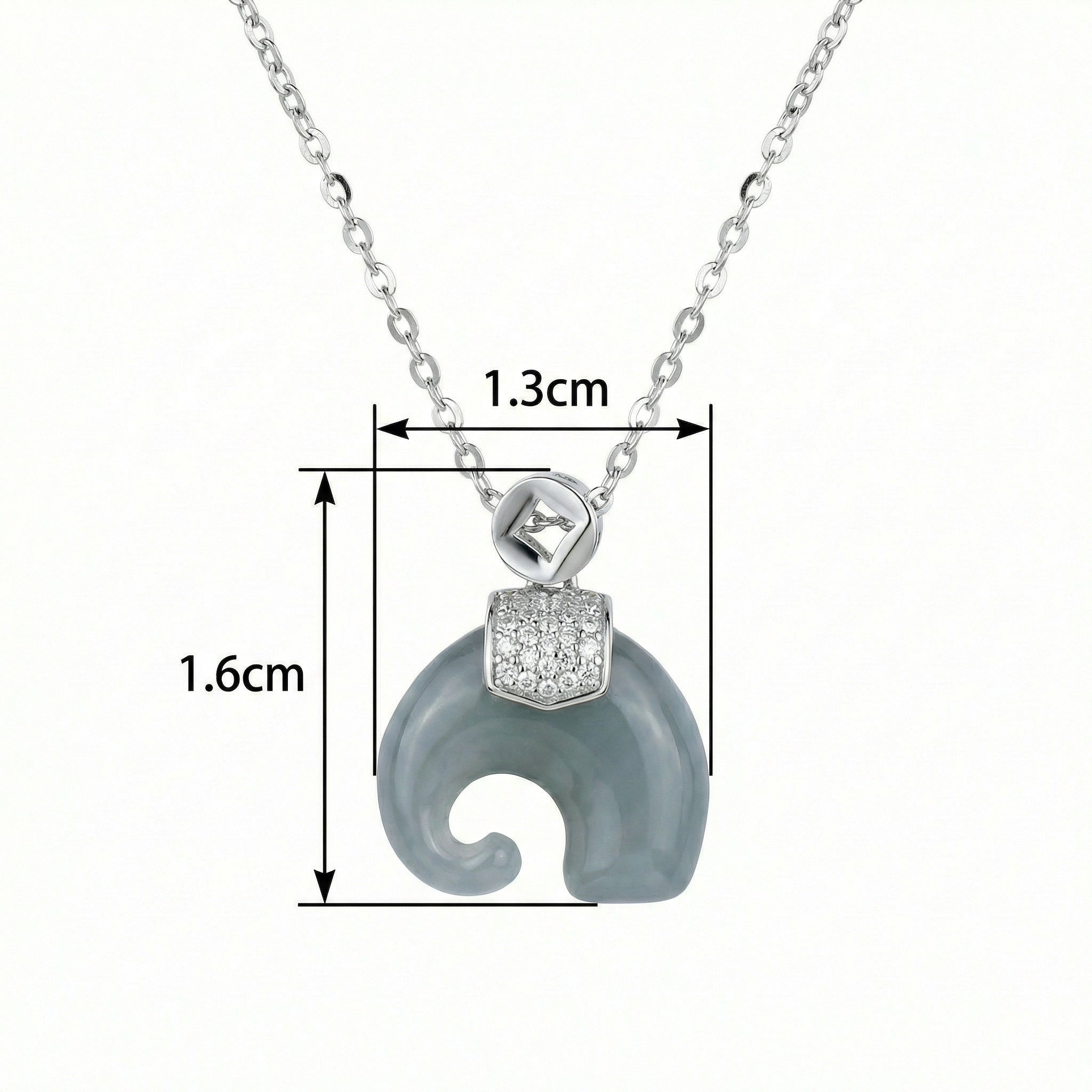 925 Sterling Silver Grey Jade Elephant Pendant Necklace
