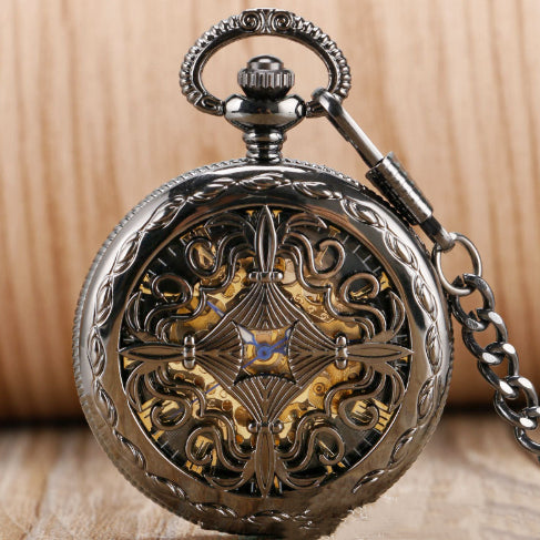 Carved Hollow Pattern Automatic Mechanical Pocket Watch