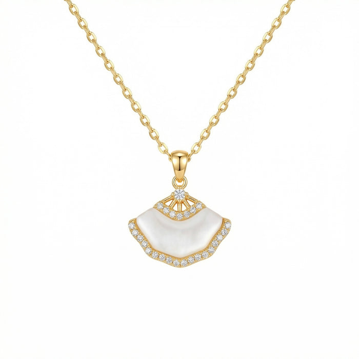 925 Sterling Silver Elegant Fan-Shaped Mother of Pearl Necklace