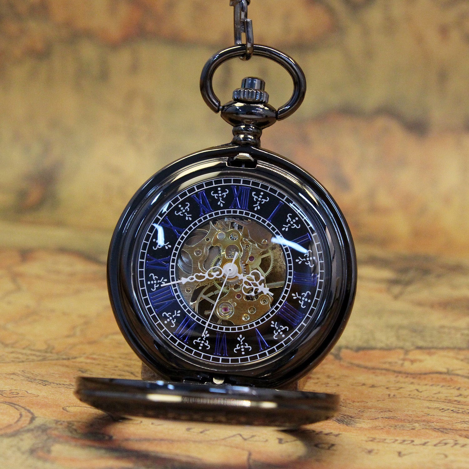 Creative Transparent Flip-Open Mechanical Movement Pocket Watch