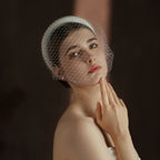 French Hepburn Style Bridal Veil White Vintage Beaded