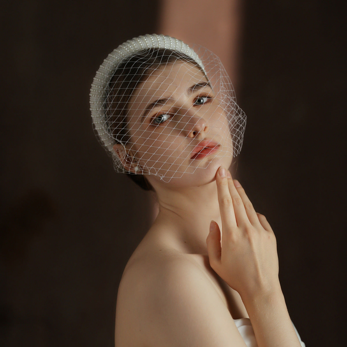 French Hepburn Style Bridal Veil White Vintage Beaded