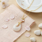 925 Sterling Silver Elegant Pink Blossom and Teardrop  Necklace