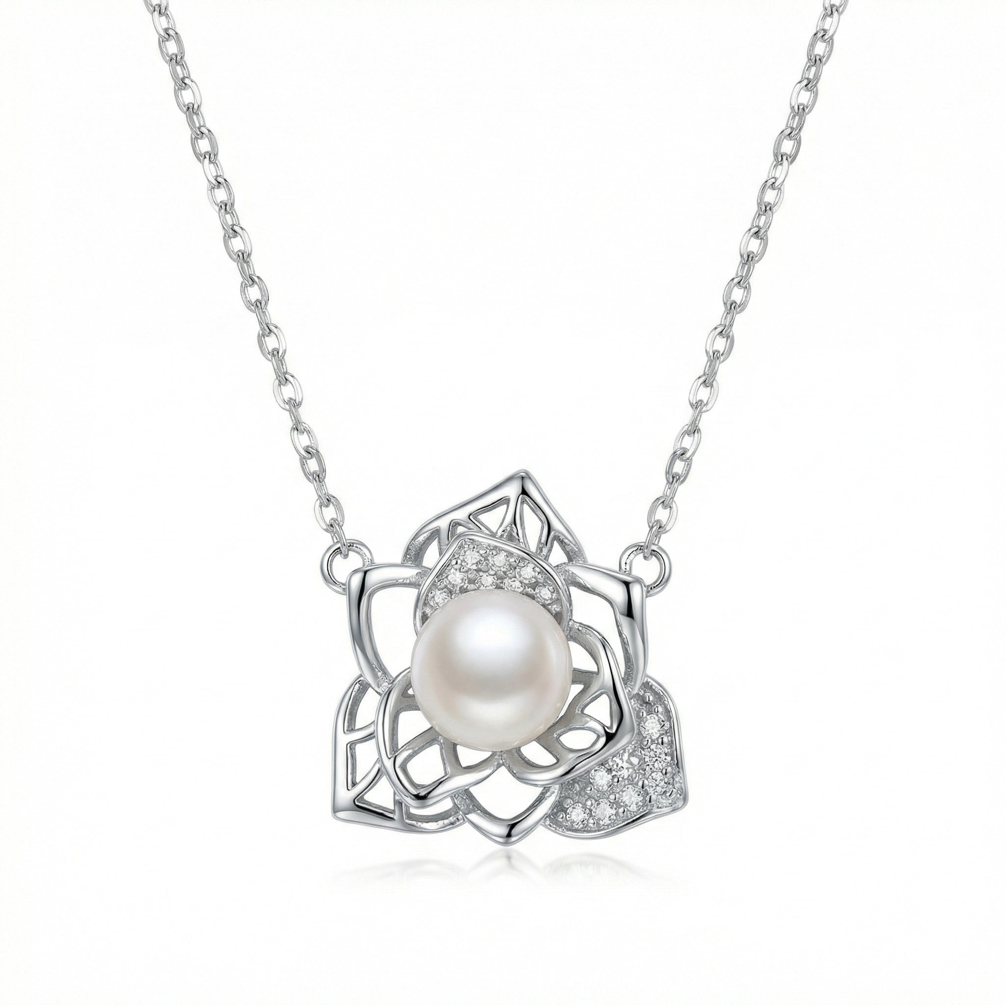 925 Sterling Silver Elegant Lotus Floral Necklace