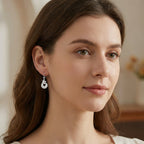925 Sterling Silver  White Jade and Pearl Earrings