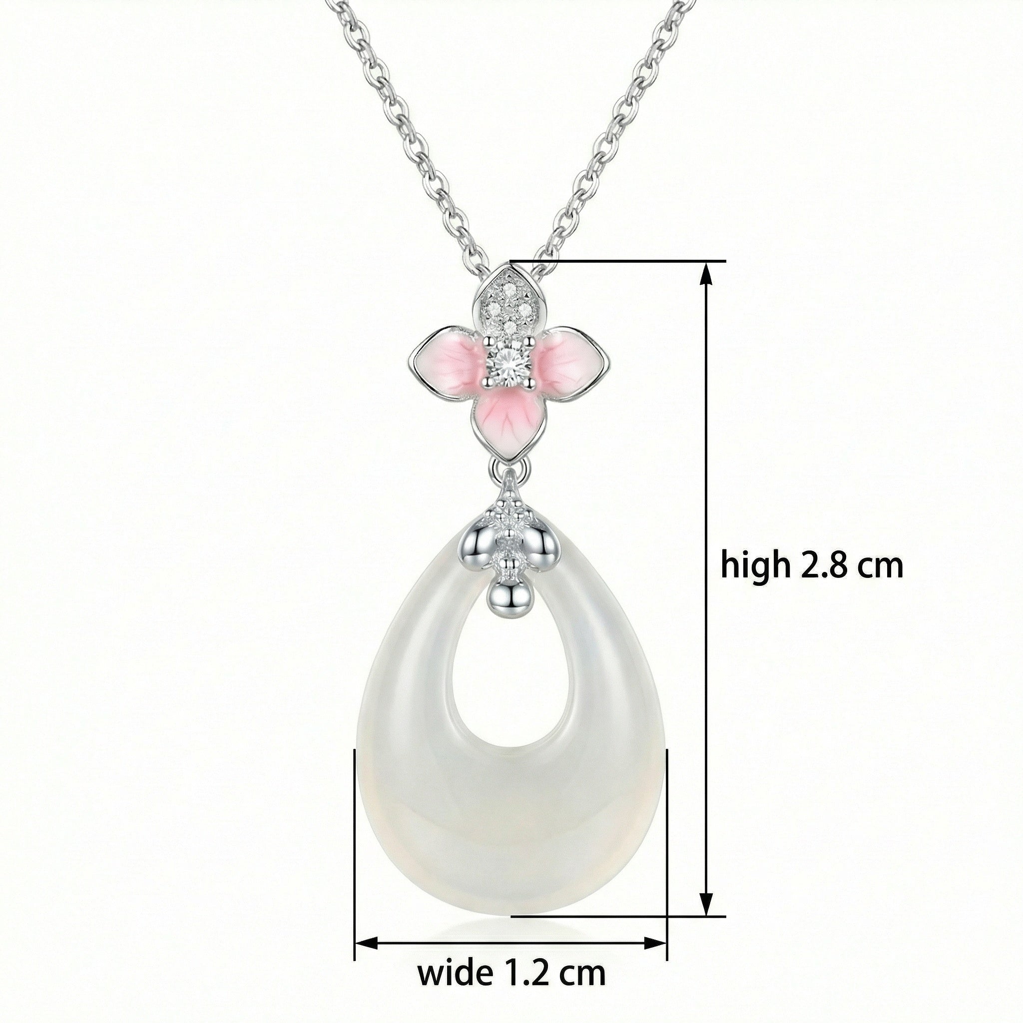 925 Sterling Silver Elegant Cherry Blossom and White Teardrop