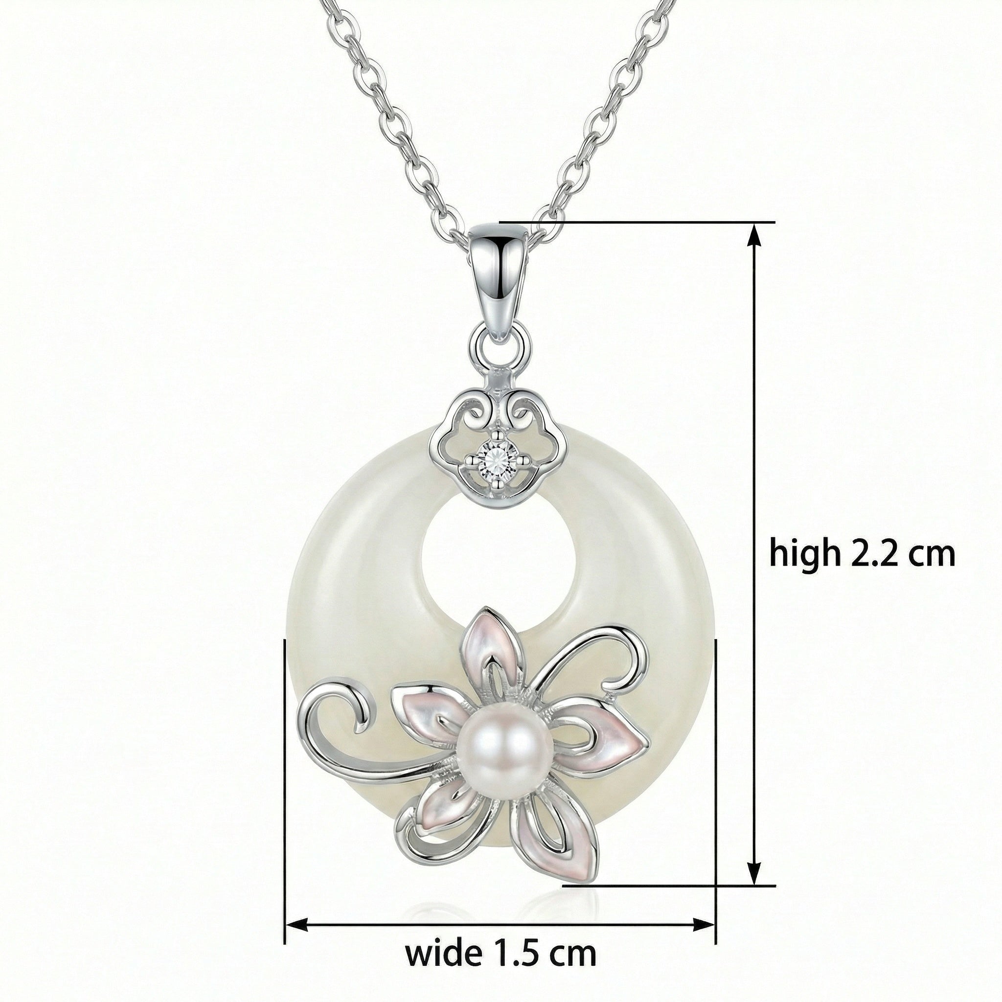 925 Sterling Silver Elegant White Jade Circle Pendant Necklace