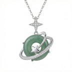 925 Sterling Silver Cosmic Green Jade Planet Pendant