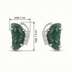 925 Sterling Silver Carved Green Jade Butterfly Wing Stud Earrings