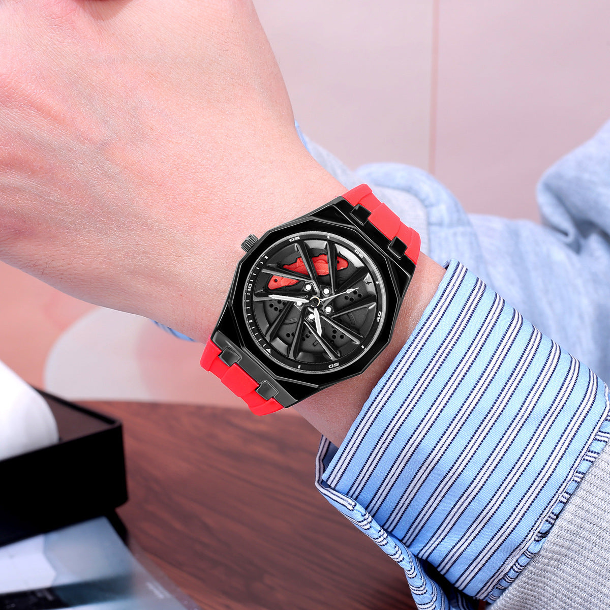 Rotating Watch Mens Wheel Hub Rotating Quartz Watch