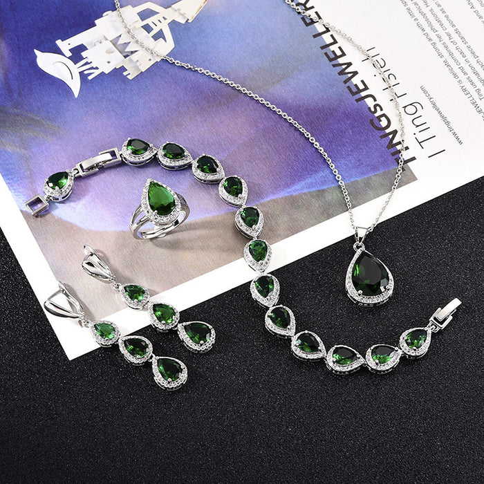Water Drop Long Necklace Earring Ring Bracelet