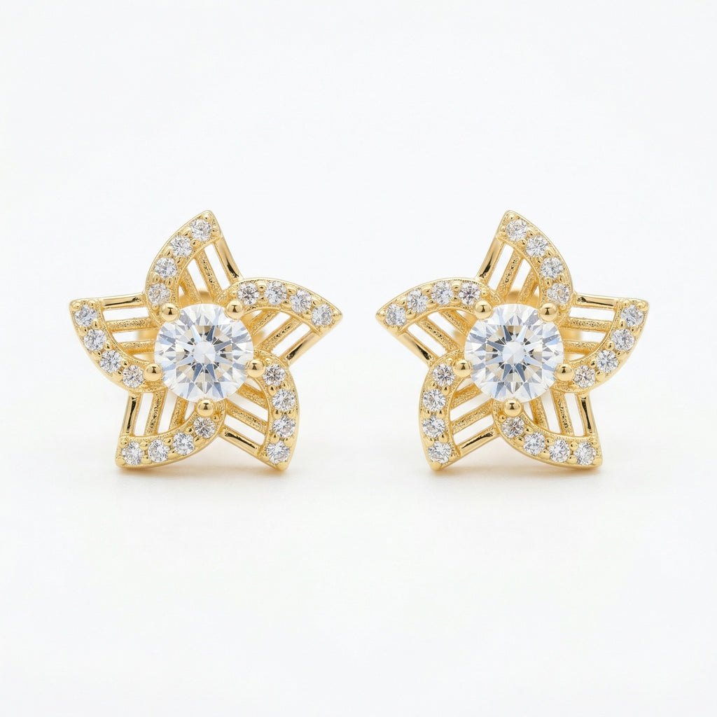 925 Sterling Silver Elegant Celestial Star Stud Earrings
