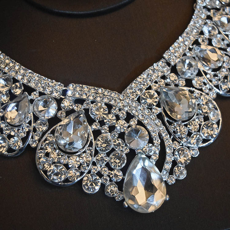Bridal Headdress Flowers Wedding Crown Necklace Earrings
