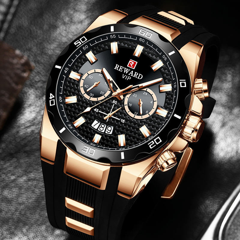 REWARD Mens Watch In Black And Gold With A Cool Design And Calendar Function