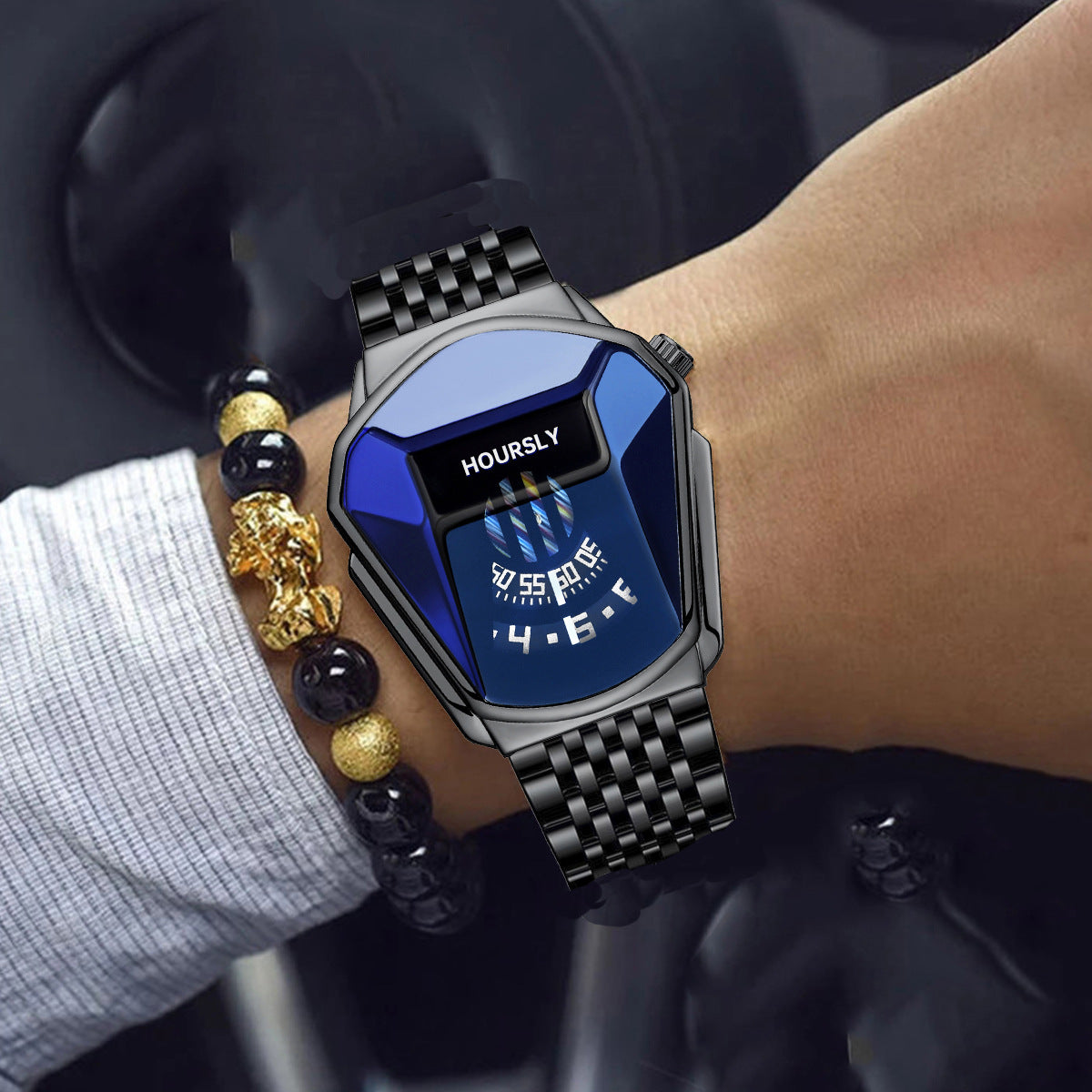 Turntable Steel-band Watch Pixiu Bead Bracelet Set
