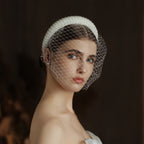French Hepburn Style Bridal Veil White Vintage Beaded