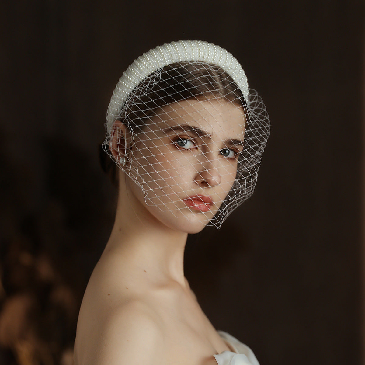 French Hepburn Style Bridal Veil White Vintage Beaded
