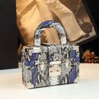 Snakeskin Leather Handheld Box Bag Fashionable Style
