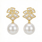 925 Sterling Silver Fan-Shaped Pearl Dangle Earrings