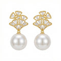 925 Sterling Silver Fan-Shaped Pearl Dangle Earrings