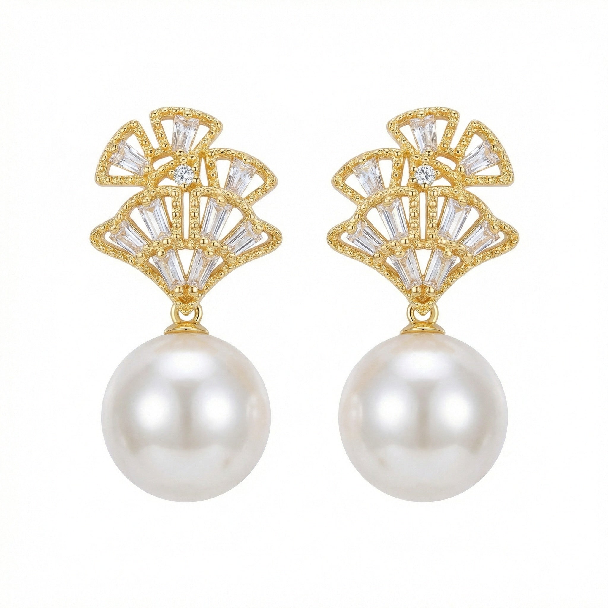 925 Sterling Silver Fan-Shaped Pearl Dangle Earrings