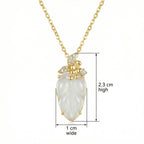 925 Sterling Silver Elegant White Jade Leaf Pendant Necklace