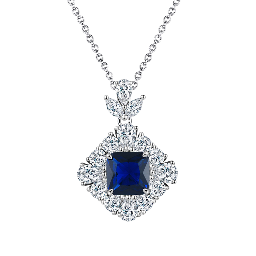 925 Sterling Silver Square-Cut Sapphire Necklace