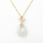 925 Sterling Silver Elegant Pink Blossom and Teardrop  Necklace