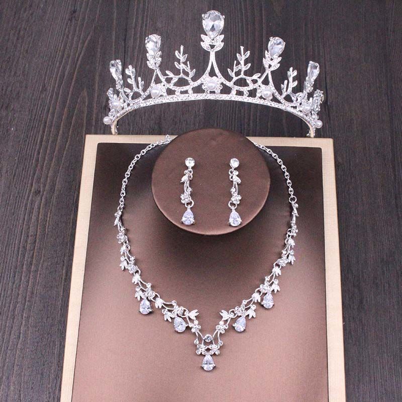 Bridal Rhinestone Crown Necklace Set Wedding