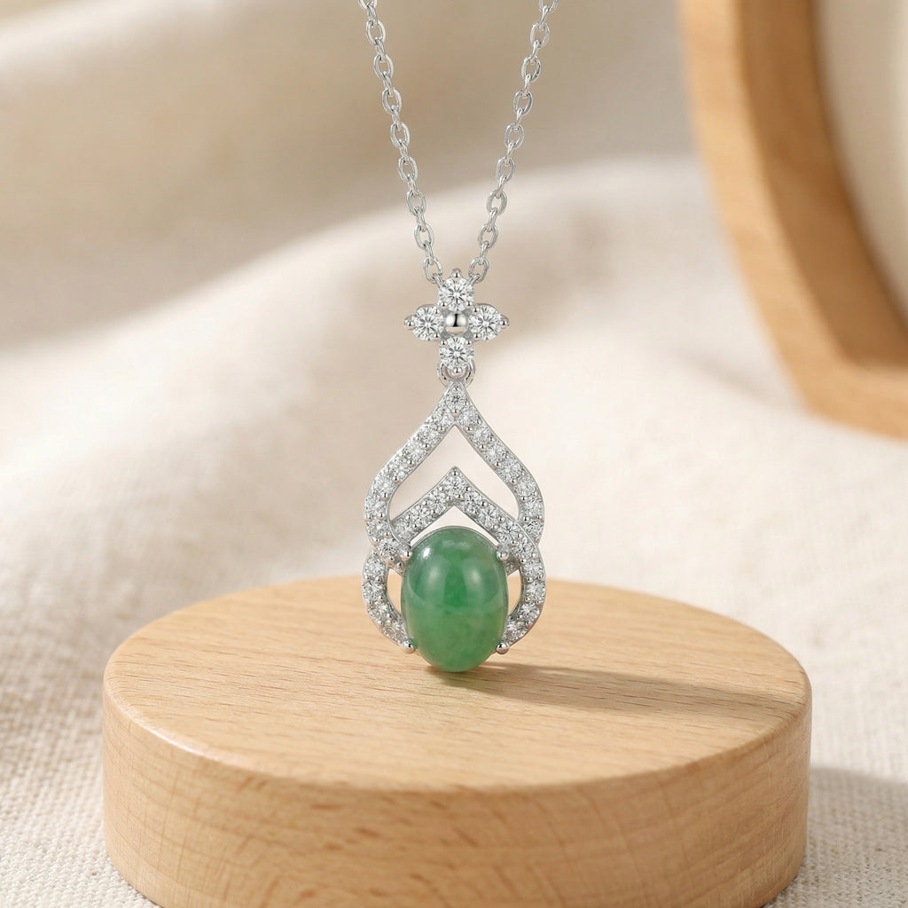 925 Sterling Silver Exquisite Green Jadeite Cabochon