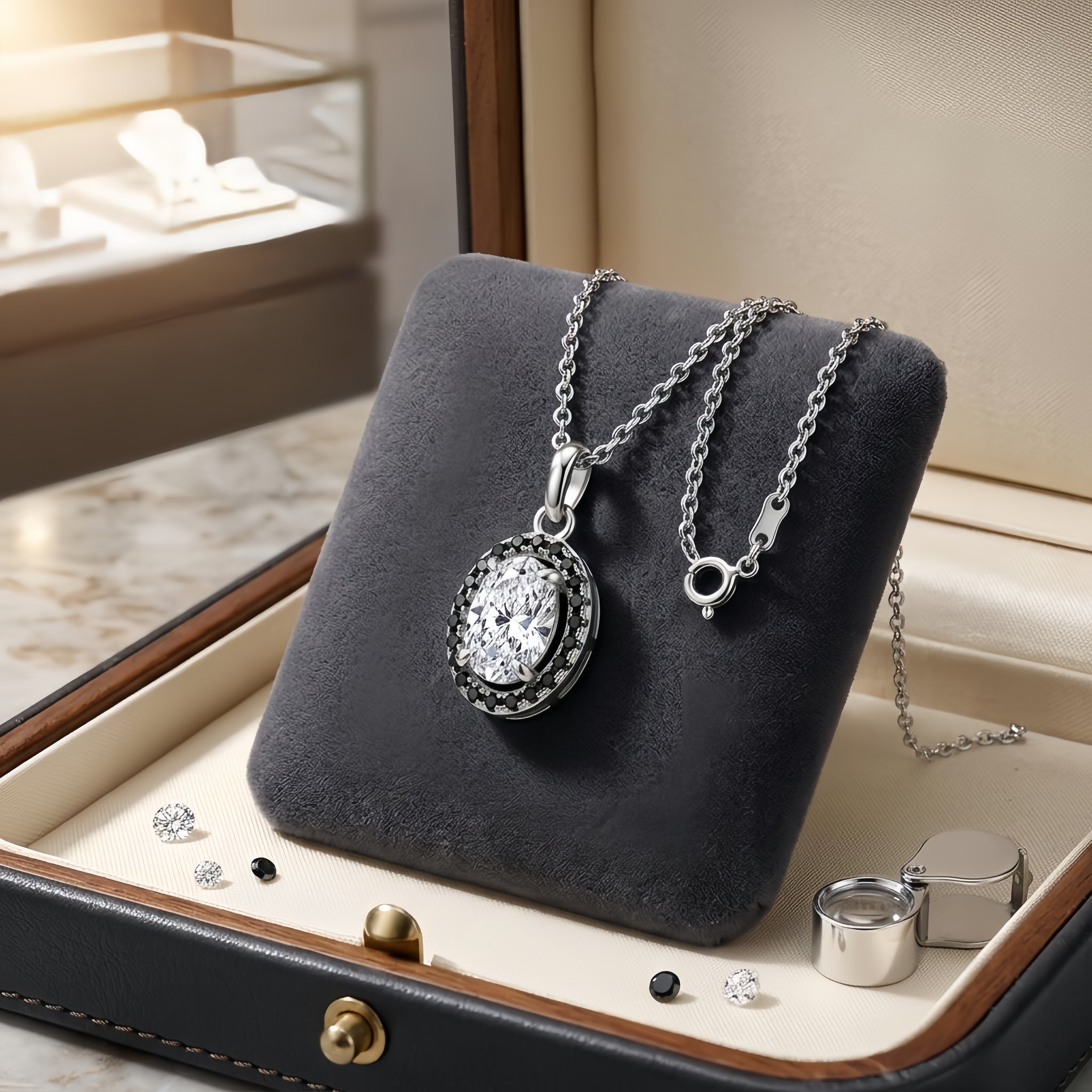 925 Sterling Silver Elegant Oval  Pendant with Black Accents