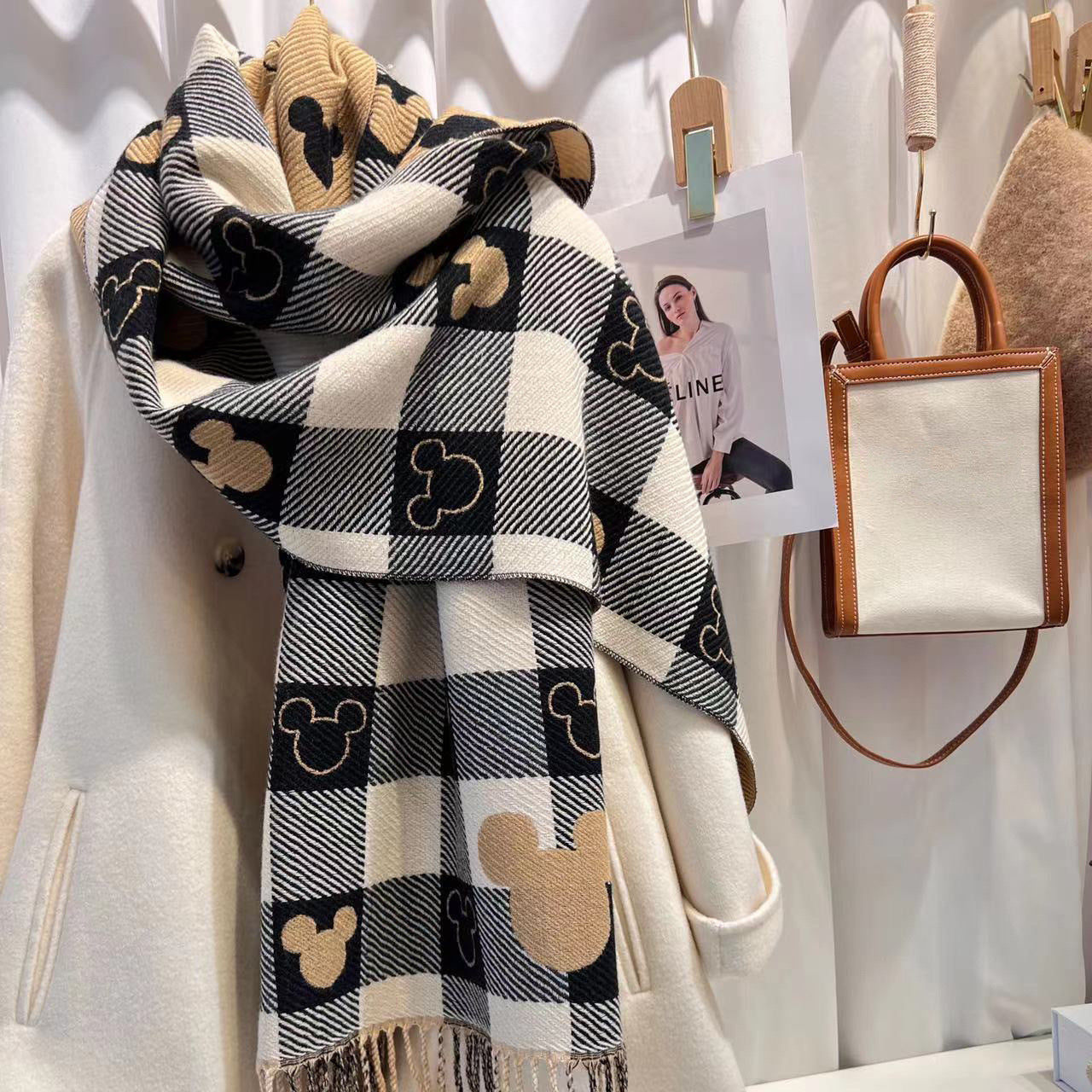 Cashmere-like Love Plaid Scarf Thickened Warm Shawl