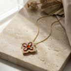 925 Sterling Silver Radiant Red Enamel and Diamondt Necklace