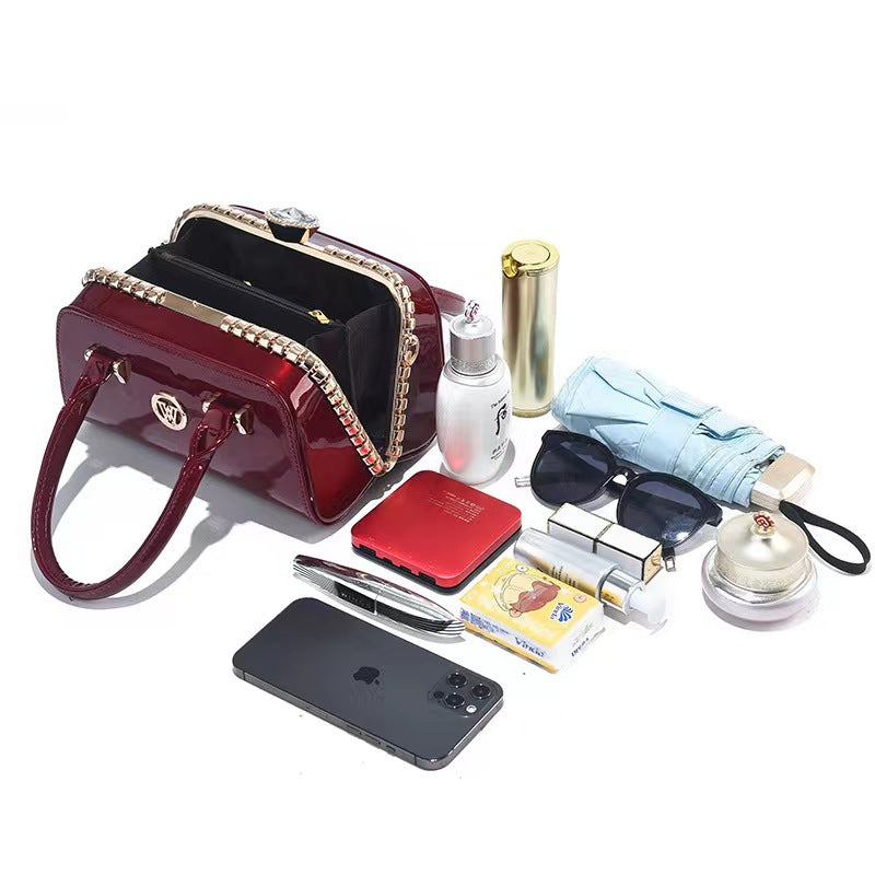 Shiny Leather Diamond-Embellished Womens Bag