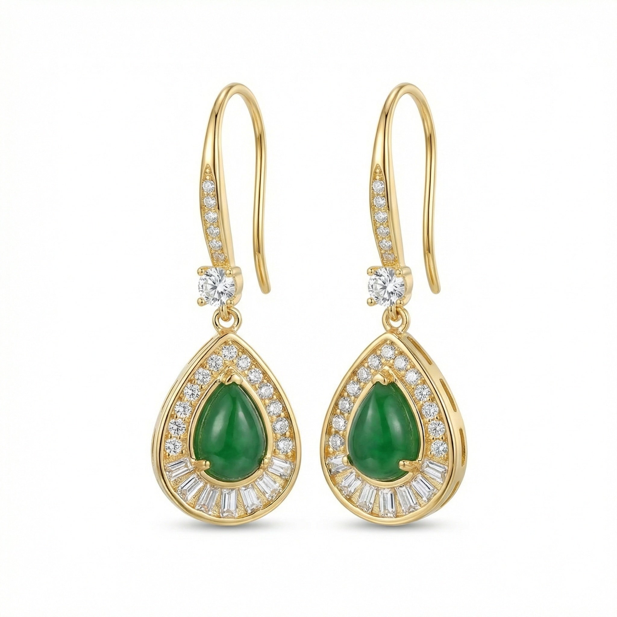 925 Sterling Silver Elegant Green Jadeite Teardrop Earrings