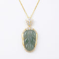 925 Sterling Silver Elegant Leaf-Shaped Green Jadeite  Necklace
