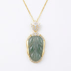 925 Sterling Silver Elegant Leaf-Shaped Green Jadeite  Necklace