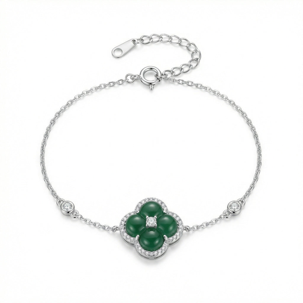 925 Sterling Silver Elegant Silver Four-Leaf Clover Bracelet